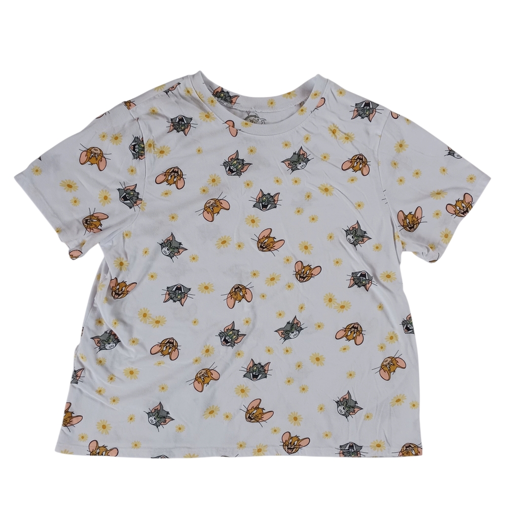 Tom And Jerry Womens T Shirt Tee White All Over Print Top Graphic T Plus Size 2X